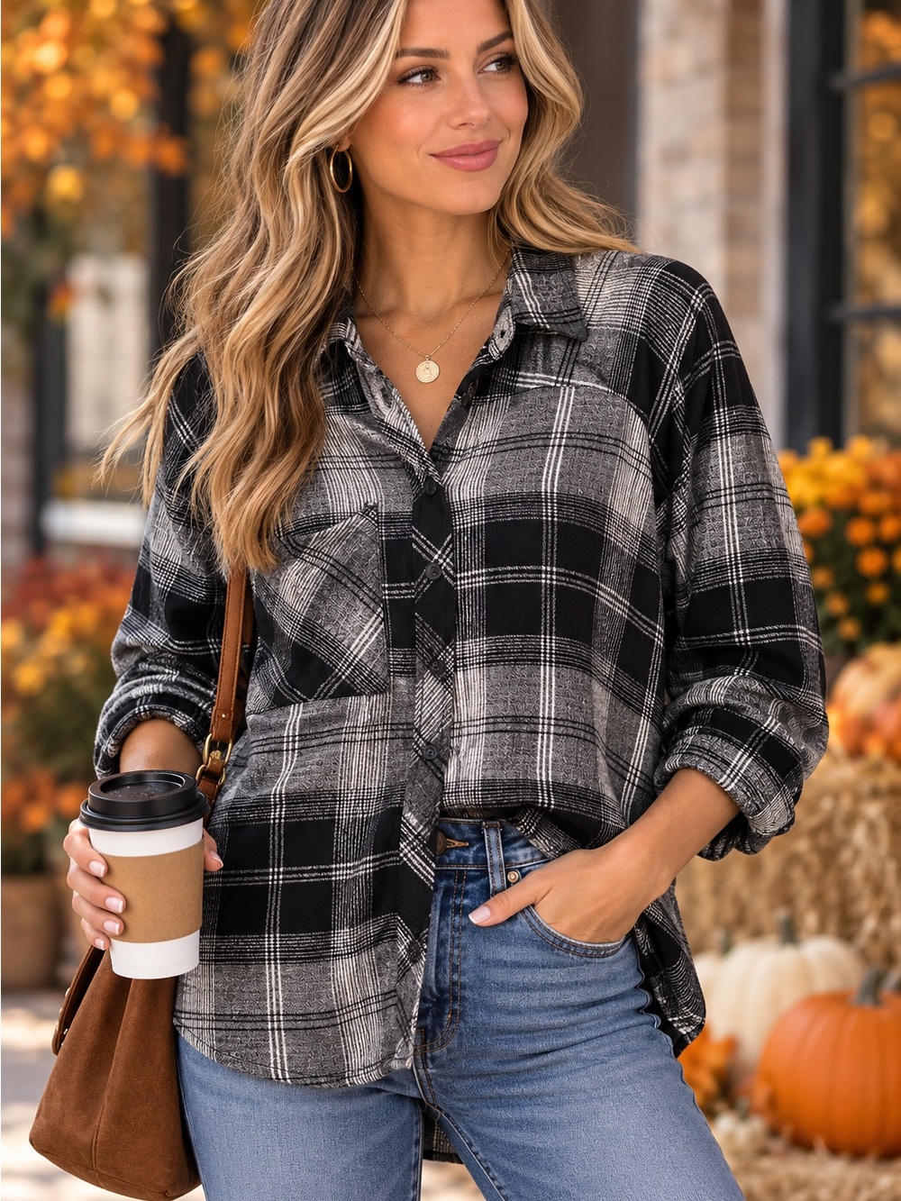 BDG by Urban Outfitters Black & Gray Grunge Plaid Button-Down Shirt size Small